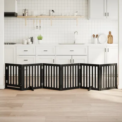 Poartă Câini Pliabilă Lemn Plop Negru - 300 cm