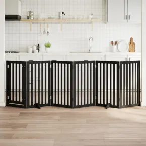 Poartă Câini Pliabilă 6 Panouri Negru 300 cm - Lemn Plop