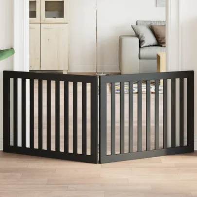 Poartă Pliabilă pentru Câini - 160 cm, Negru, Lemn de Plop