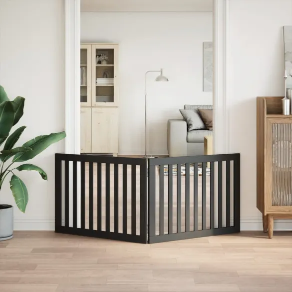 Poartă Pliabilă pentru Câini - 160 cm, Negru, Lemn de Plop