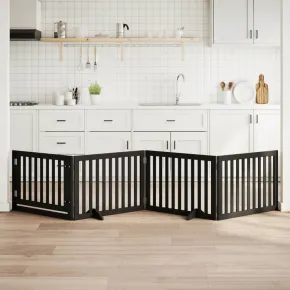 Poartă Câini Pliabilă 4 Panouri Negru 320 cm - Lemn Plop