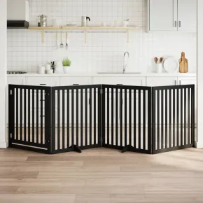 Poartă Câini Pliabilă 4 Panouri Negru 320 cm - Lemn de Plop