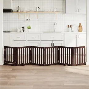 Poartă Câini Pliabilă Lemn Plop cu Ușă - 300 cm