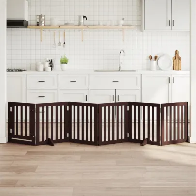 Poartă Câini Pliabilă Lemn Plop cu Ușă - 300 cm