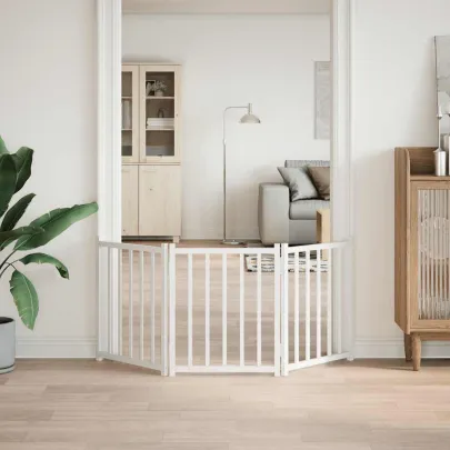 Poartă Pliabilă pentru Câini din Lemn Brad - 150 cm Alb