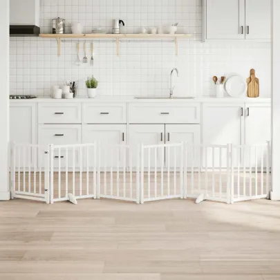 Poartă Câini Pliabilă din Lemn Brad - 300 cm Alb