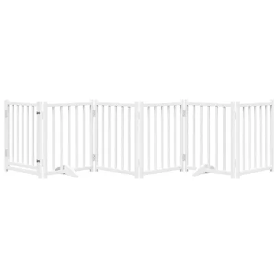 Poartă Câini Pliabilă din Lemn Brad - 300 cm Alb