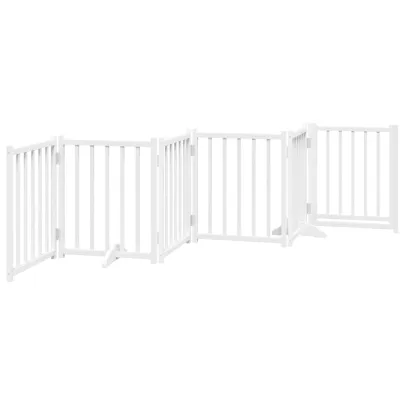 Poartă Câini Pliabilă din Lemn Brad - 300 cm Alb