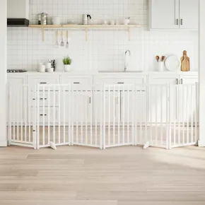 Poartă Câini Pliabilă cu Ușă - 300 cm - Lemn Masiv