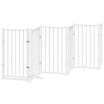 Poartă Câini Pliabilă cu Ușă - 300 cm - Lemn Masiv