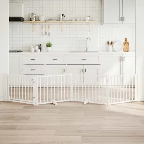 Poartă Câini Pliabilă 4 Panouri Alb - Brad 320 cm | Livrare Gratuită