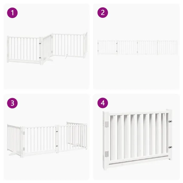 Poartă Câini Pliabilă 4 Panouri Alb - Brad 320 cm | Livrare Gratuită