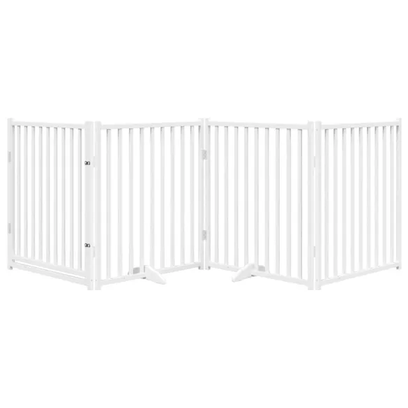 Poartă Câini Pliabilă 4 Panouri Alb - Brad Masiv 320 cm