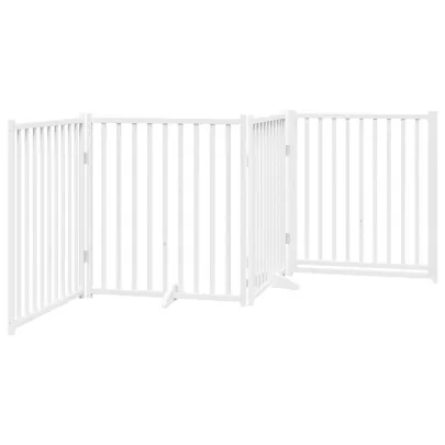 Poartă Câini Pliabilă 4 Panouri Alb - Brad Masiv 320 cm