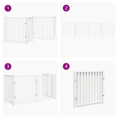 Poartă Câini Pliabilă 4 Panouri Alb - Brad Masiv 320 cm