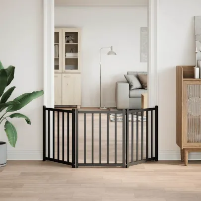 Poartă Pliabilă Câini 3 Panouri Brad Negru 150cm | Livrare Gratuită