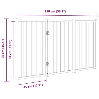 Poartă Pliabilă Câini 3 Panouri Negru - 150 cm - Lemn Brad