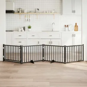 Poartă Câini Pliabilă Lemn - 320 cm - Negru - Gratis Livrare