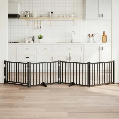 Poartă Câini Pliabilă Lemn - 320 cm - Negru - Gratis Livrare