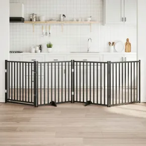 Poartă Câini Pliabilă 4 Panouri Negru 320 cm - Lemn Masiv