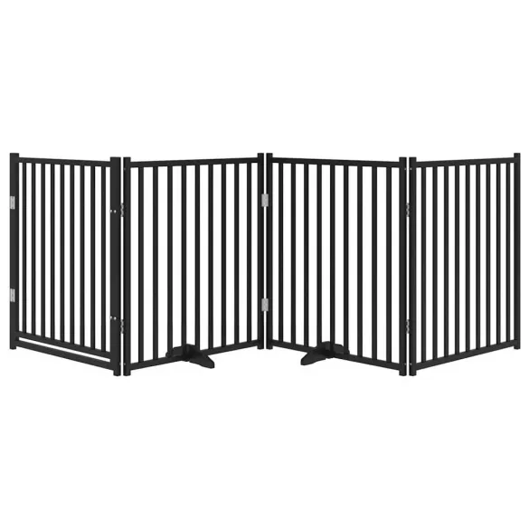 Poartă Câini Pliabilă 4 Panouri Negru 320 cm - Lemn Masiv