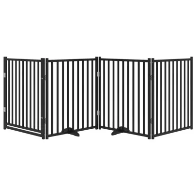 Poartă Câini Pliabilă 4 Panouri Negru 320 cm - Lemn Masiv