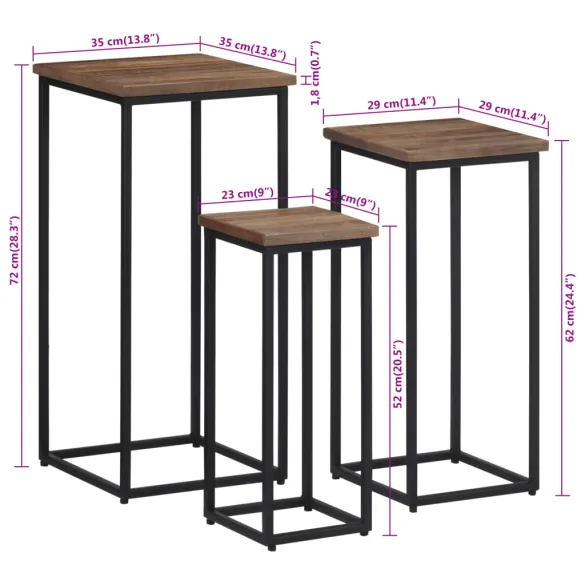 Suporturi Plante Lemn Masiv Tec - Set 3 Piese Decor