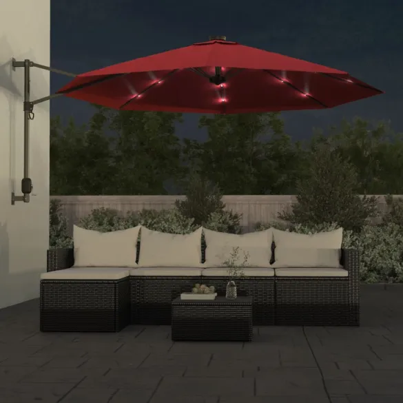 Umbrelă de soare montată pe perete cu LED-uri 290cm