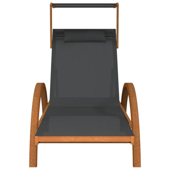 Șezlong cu Copertină Reglabilă - Gri, Lemn Masiv