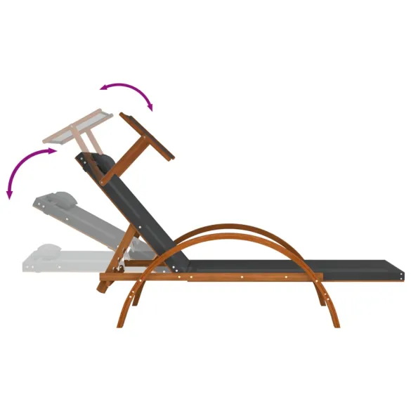 Șezlong cu Copertină Reglabilă - Gri, Lemn Masiv