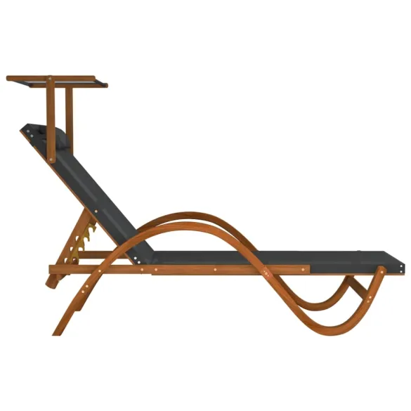 Șezlong cu Copertină - Gri, Textilenă, Lemn Masiv | Comandă Acum