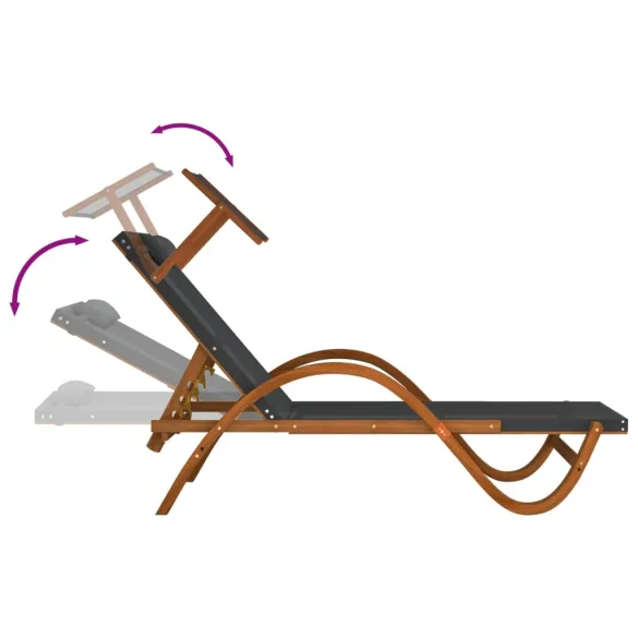 Șezlong cu Copertină - Gri, Textilenă, Lemn Masiv | Comandă Acum