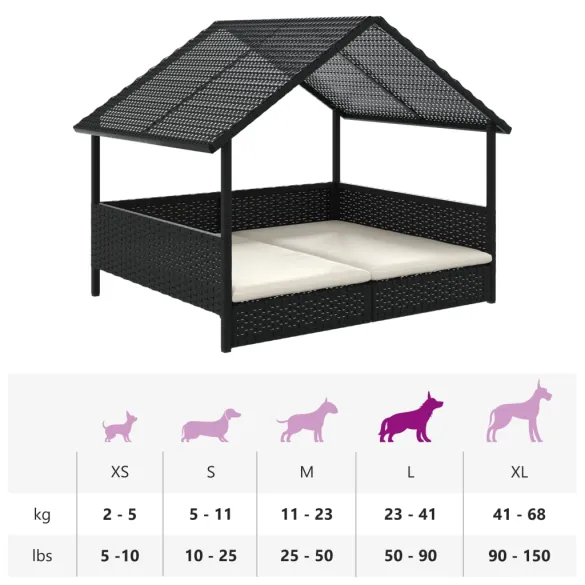 Casă pentru câini cu pernă - Poliratan rezistent la intemperii