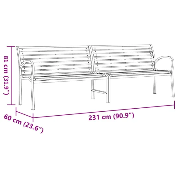 Bancă Grădină Maro 231 cm - Lemn/Oțel | Livrare Gratuită