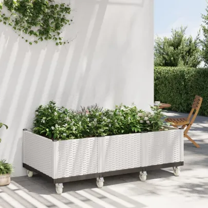 Jardinieră Grădină cu Roți și Spalier - Alb | Livrare Gratuită