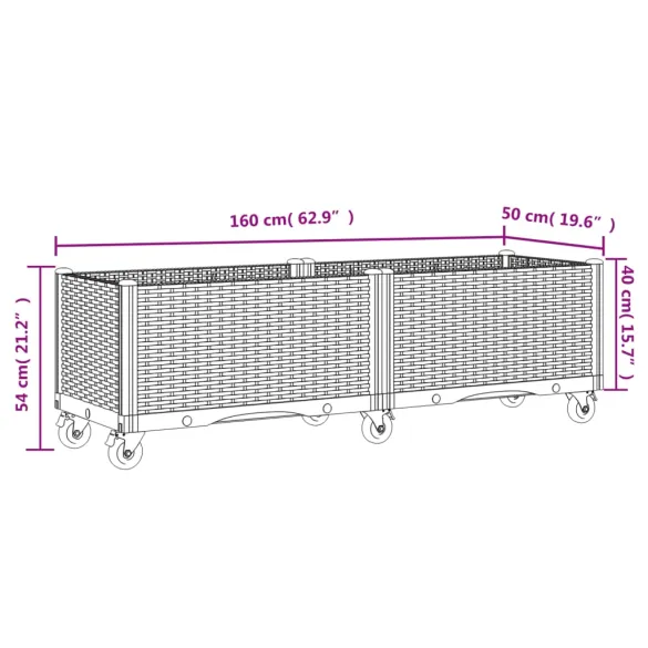 Jardinieră Grădină cu Roți și Spalier - Alb - 160x50x54 cm