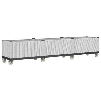 Jardinieră Grădină cu Roți - Alb - 240x50x54 cm - PP