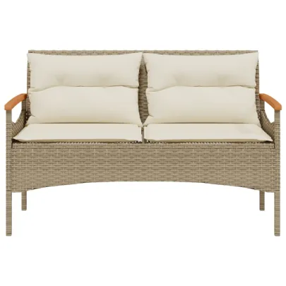 Bancă Grădină cu Perne - Poliratan Bej - Livrare Gratuită