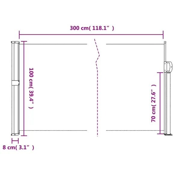 Copertină Laterală Retractabilă Bej 100x300 cm | Livrare Gratuită