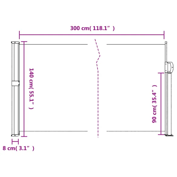 Copertină Laterală Retractabilă Teracotă 140x300 cm | Livrare Gratuită