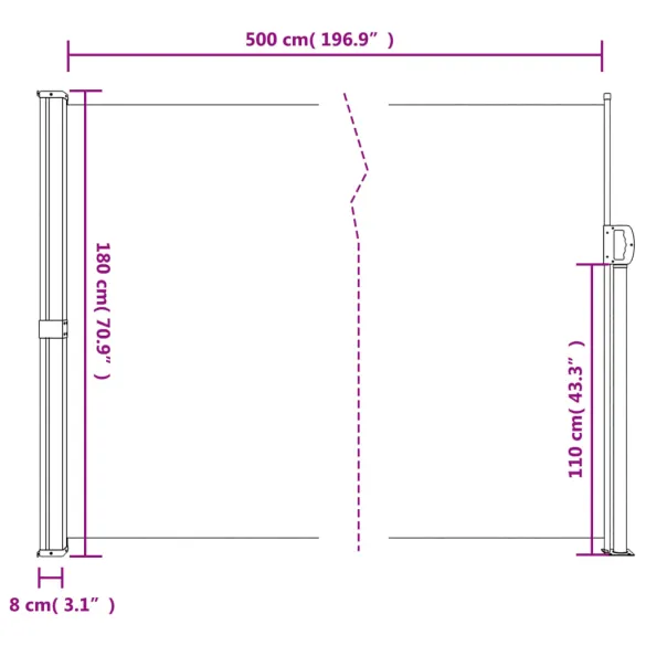 Copertină Laterală Retractabilă Teracotă 180x500cm | Livrare Gratuită