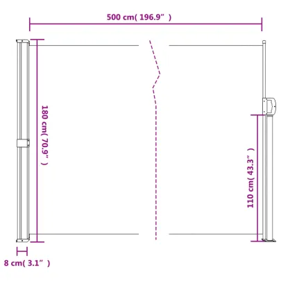 Copertină Laterală Retractabilă Teracotă 180x500cm | Livrare Gratuită