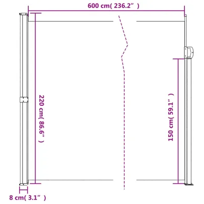 Copertină Laterală Retractabilă Teracotă 220x600 cm