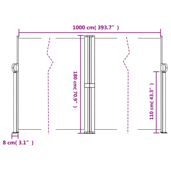 Copertină Laterală Retractabilă Verde - 180x1000 cm