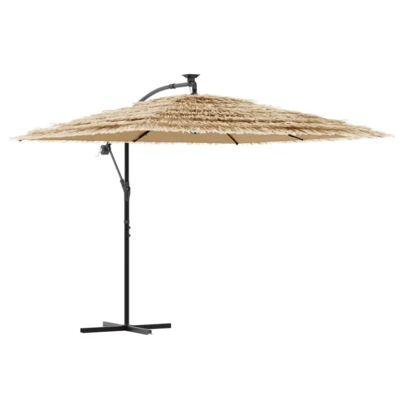 Umbrelă Soare Grădină cu LED | Acoperiș Paie | Oțel