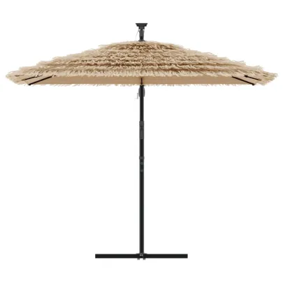 Umbrelă Soare Grădină cu LED | Acoperiș Paie | Oțel