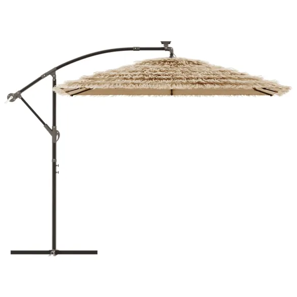Umbrelă Soare Grădină cu LED | Acoperiș Paie | Oțel
