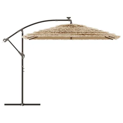 Umbrelă Soare Grădină cu LED | Acoperiș Paie | Oțel