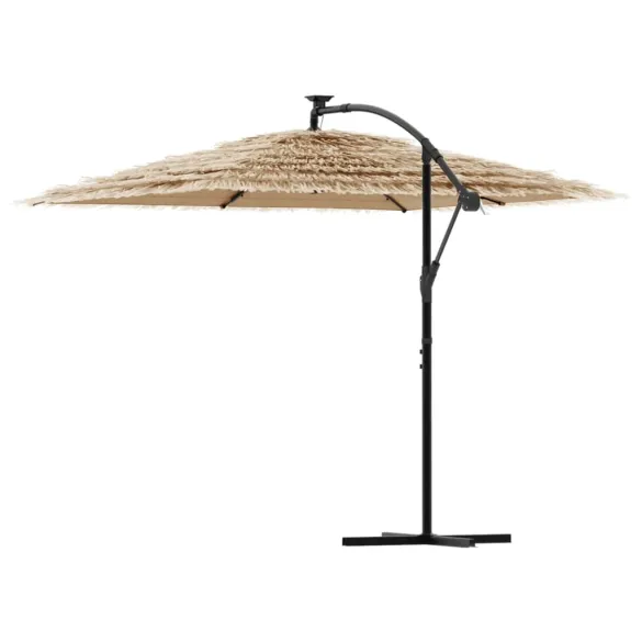 Umbrelă Soare Grădină cu LED | Acoperiș Paie | Oțel