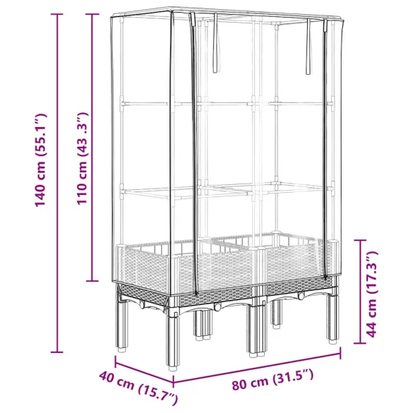 Strat înălțat cu Seră Ratan - Protecție Plante | Livrare Gratuită